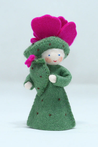 Prickly Pear Cactus Fairy (miniature standing felt doll, holding flower) - Fair Skin