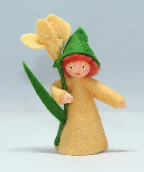 Crocus Prince (miniature standing felt doll, holding flower) - Light Skin