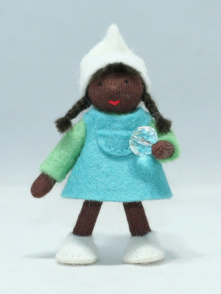 Cave Gnome Girl (Miniature Bendable Felt Doll) - Dark Skin